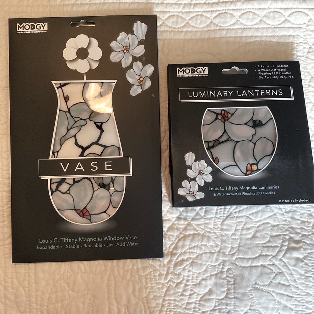 Modgy Water-Activated Floating Candles & Reusable Lanterns NEW IN BOX with Vase